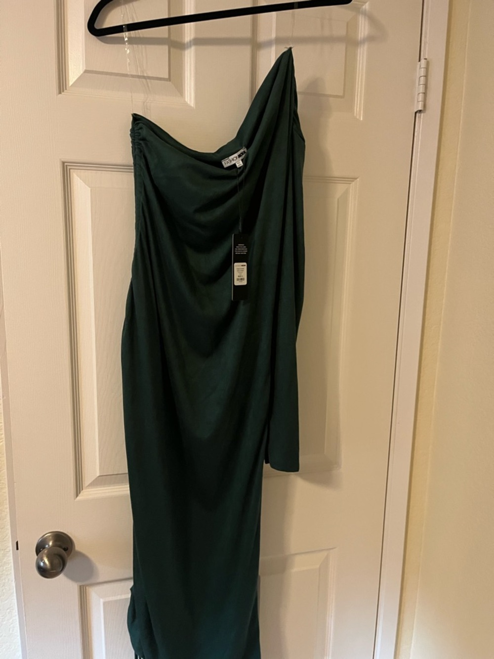 Fashion Nova One-Shoulder Forest Green Draped Gown